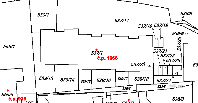 Dolní Chabry 1068, Praha na parcele st. 537/1 v KÚ Dolní Chabry, Katastrální mapa