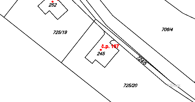 Vrchovina 167, Nová Paka na parcele st. 245 v KÚ Vrchovina, Katastrální mapa