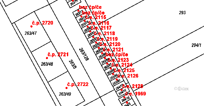 Znojmo 2121 na parcele st. 263/85 v KÚ Znojmo-Louka, Katastrální mapa