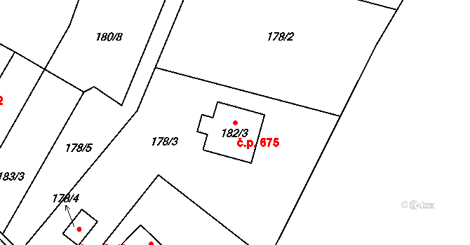Srubec 675 na parcele st. 182/3 v KÚ Srubec, Katastrální mapa