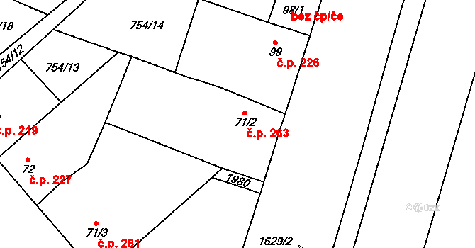 Strachotín 263 na parcele st. 71/2 v KÚ Strachotín, Katastrální mapa