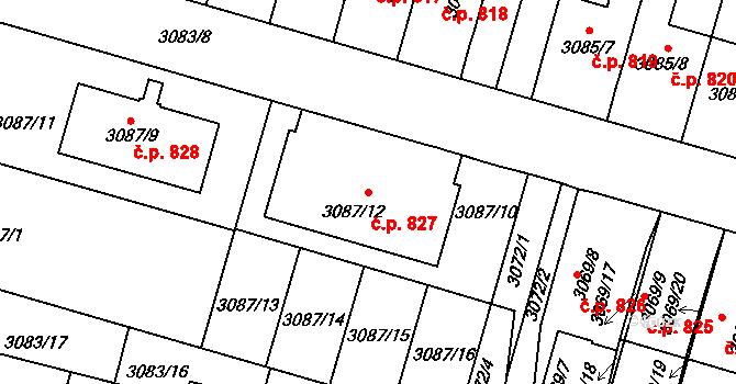 Bystřice nad Pernštejnem 827 na parcele st. 3087/12 v KÚ Bystřice nad Pernštejnem, Katastrální mapa