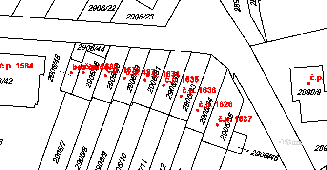 Velké Meziříčí 1635 na parcele st. 2906/32 v KÚ Velké Meziříčí, Katastrální mapa