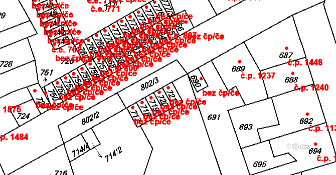 Kladno 38576279 na parcele st. 721 v KÚ Kročehlavy, Katastrální mapa