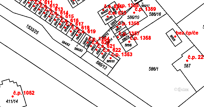 Ráj 622, Karviná na parcele st. 586/5 v KÚ Ráj, Katastrální mapa
