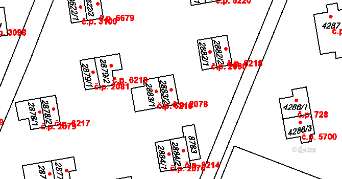 Zlín 2078 na parcele st. 2883/2 v KÚ Zlín, Katastrální mapa