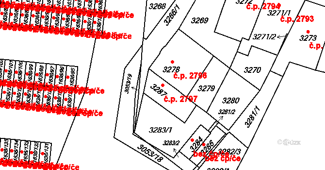Předměstí 2797, Opava na parcele st. 3287 v KÚ Opava-Předměstí, Katastrální mapa