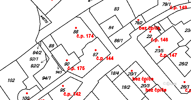 Hlučín 144 na parcele st. 87 v KÚ Hlučín, Katastrální mapa