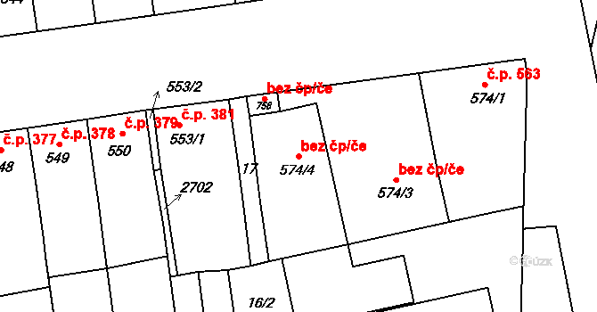 Tlumačov 47868279 na parcele st. 574/4 v KÚ Tlumačov na Moravě, Katastrální mapa