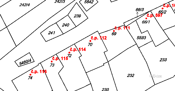 Jalubí 112 na parcele st. 70 v KÚ Jalubí, Katastrální mapa
