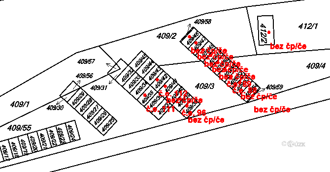 Radonice 49060279 na parcele st. 409/41 v KÚ Radonice u Kadaně, Katastrální mapa