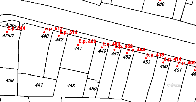 Bučovice 460 na parcele st. 449 v KÚ Bučovice, Katastrální mapa