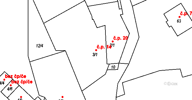 Hošťalovice 14 na parcele st. 3/1 v KÚ Hošťalovice, Katastrální mapa