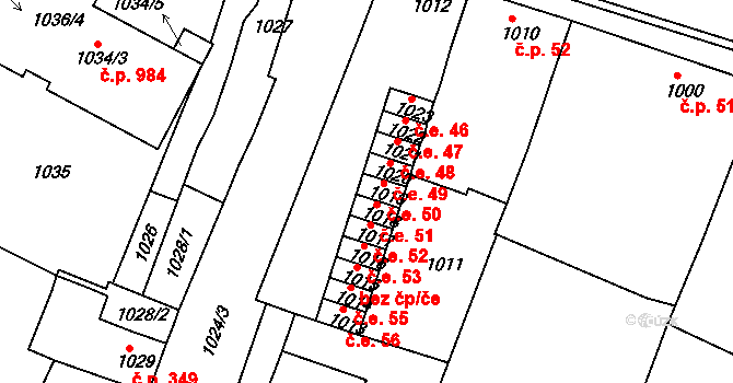 Bučovice 50 na parcele st. 1019 v KÚ Bučovice, Katastrální mapa