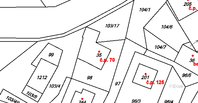 Chlum 70, Hlinsko na parcele st. 35 v KÚ Chlum u Hlinska, Katastrální mapa