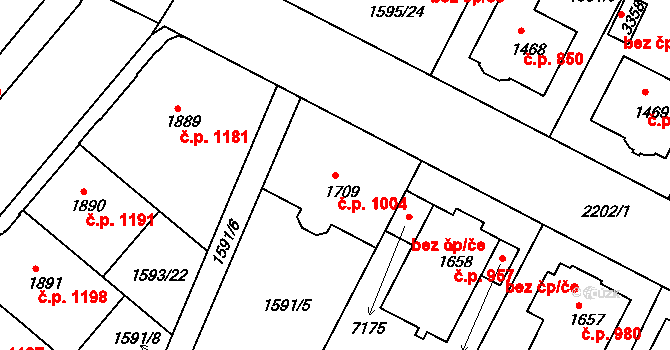 Budějovické Předměstí 1004, Písek na parcele st. 1709 v KÚ Písek, Katastrální mapa