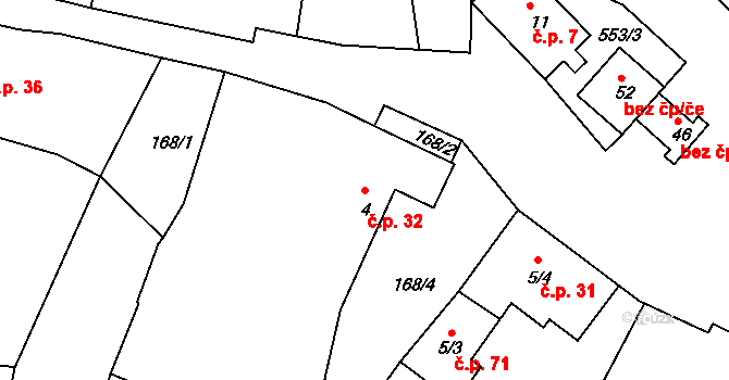 Krsice 32, Čimelice na parcele st. 4 v KÚ Krsice, Katastrální mapa