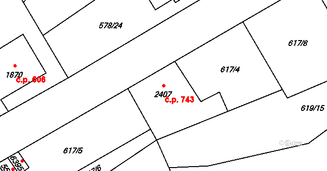 Beroun-Závodí 743, Beroun na parcele st. 2407 v KÚ Beroun, Katastrální mapa