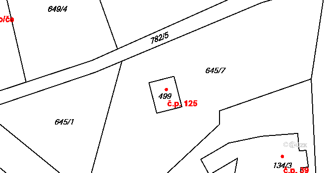 Jistebsko 125, Pěnčín na parcele st. 499 v KÚ Jistebsko, Katastrální mapa