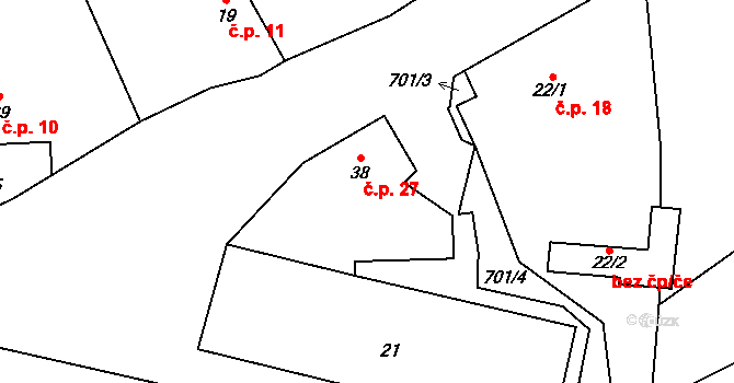 Olší 27, Opařany na parcele st. 38 v KÚ Olší u Opařan, Katastrální mapa