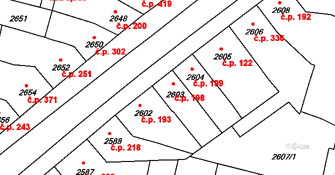 Veselí nad Lužnicí I 198, Veselí nad Lužnicí na parcele st. 2603 v KÚ Veselí nad Lužnicí, Katastrální mapa