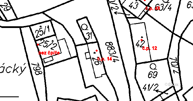 Chlistov 14 na parcele st. 26 v KÚ Chlistov, Katastrální mapa