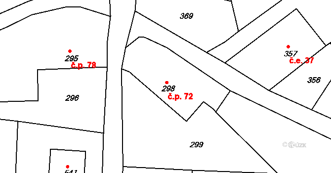 Bušovice 72 na parcele st. 298 v KÚ Bušovice, Katastrální mapa