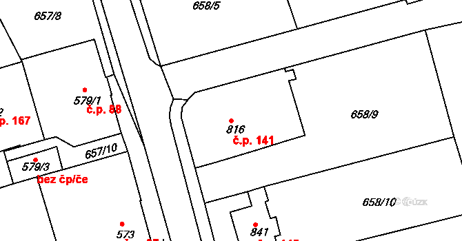 Olivětín 141, Broumov na parcele st. 816 v KÚ Broumov, Katastrální mapa