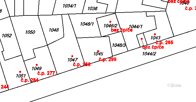 Vejprnice 299 na parcele st. 1045 v KÚ Vejprnice, Katastrální mapa