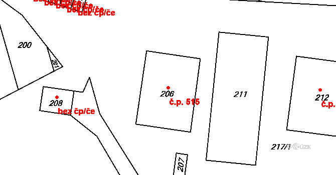 Velké Opatovice 515 na parcele st. 206 v KÚ Velké Opatovice, Katastrální mapa