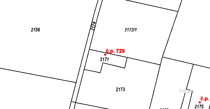 Dětmarovice 729 na parcele st. 2171 v KÚ Dětmarovice, Katastrální mapa