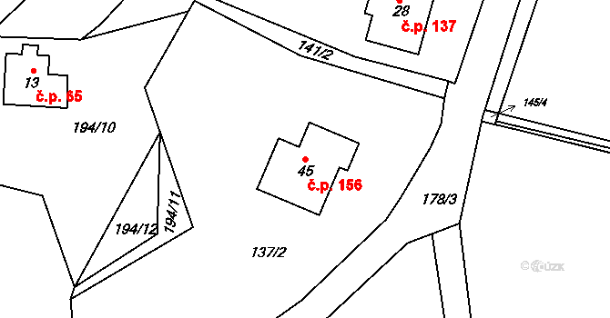 Bítovčice 156 na parcele st. 45 v KÚ Dolní Bítovčice, Katastrální mapa
