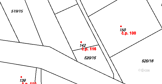 Petrovice 116 na parcele st. 142 v KÚ Petrovice u Rakovníka, Katastrální mapa