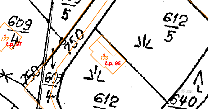 Dolní Rokytá 95, Rokytá na parcele st. 176 v KÚ Dolní Rokytá, Katastrální mapa