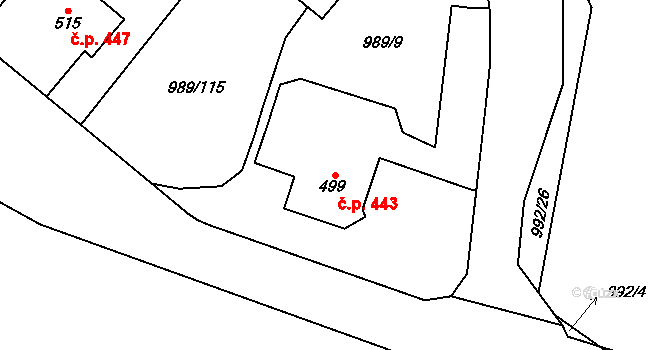 Blatná 443 na parcele st. 499 v KÚ Blatná, Katastrální mapa