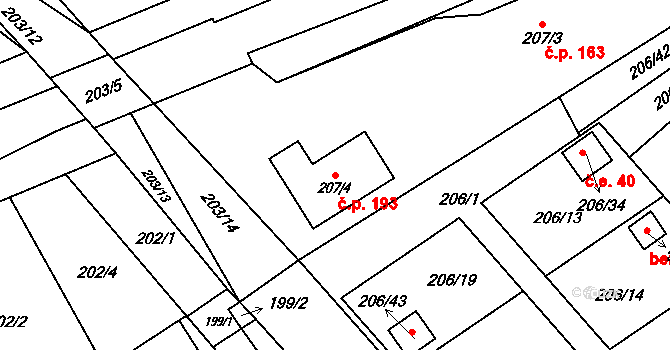 Třeboň I 193, Třeboň na parcele st. 207/4 v KÚ Třeboň, Katastrální mapa