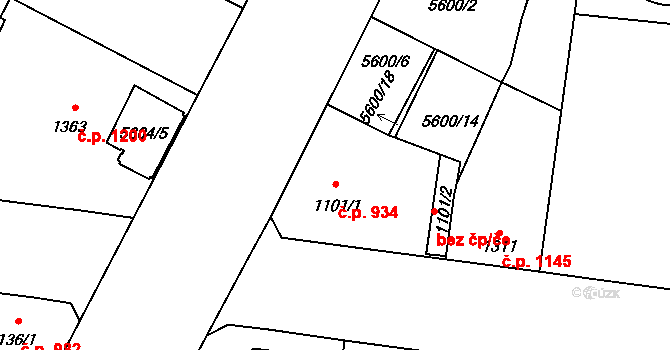 Žatec 934 na parcele st. 1101/1 v KÚ Žatec, Katastrální mapa