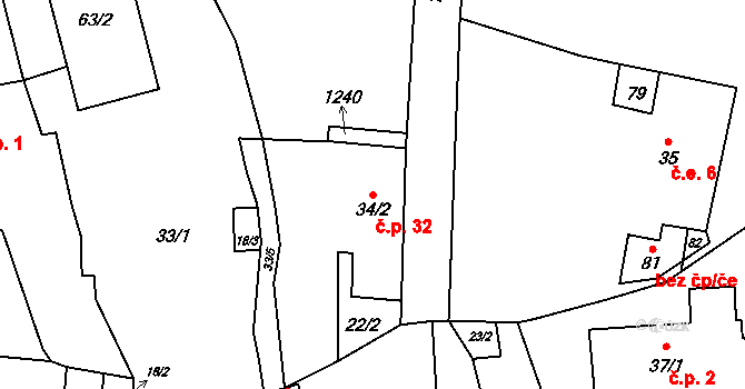 Chvalov 32, Stebno na parcele st. 34/2 v KÚ Chvalov, Katastrální mapa