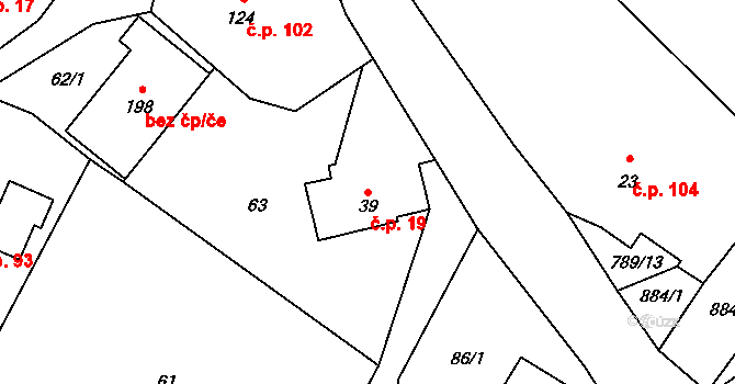 Merklovice 19, Vamberk na parcele st. 39 v KÚ Merklovice, Katastrální mapa