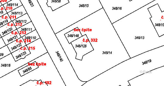 Jenišov 332 na parcele st. 348/128 v KÚ Jenišov, Katastrální mapa
