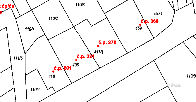 Brumovice 278 na parcele st. 417/1 v KÚ Brumovice, Katastrální mapa