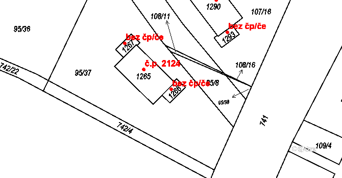 Kamenice 102787280 na parcele st. 1266 v KÚ Ládví, Katastrální mapa