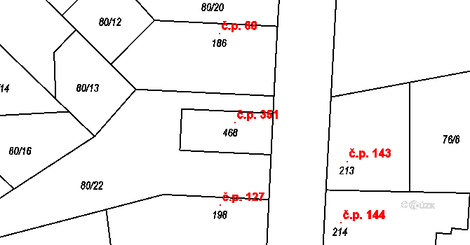 Pátek 351 na parcele st. 468 v KÚ Pátek u Poděbrad, Katastrální mapa