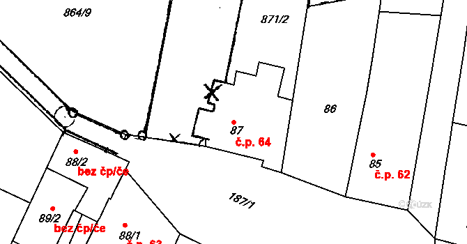 Milíčovice 64 na parcele st. 87 v KÚ Milíčovice, Katastrální mapa