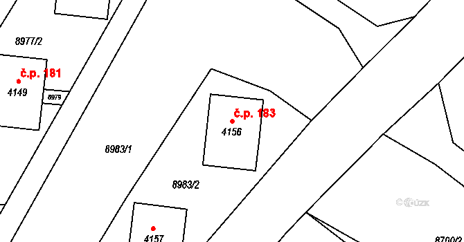 Vrbovec 183 na parcele st. 4156 v KÚ Vrbovec, Katastrální mapa