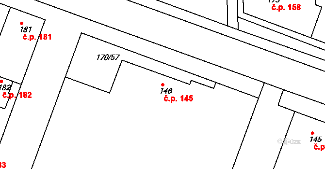 Hořátev 145 na parcele st. 146 v KÚ Hořátev, Katastrální mapa