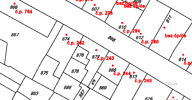 Troubky 243 na parcele st. 877 v KÚ Troubky nad Bečvou, Katastrální mapa
