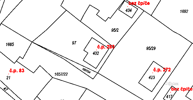 Opatovice 283 na parcele st. 432 v KÚ Opatovice u Hranic, Katastrální mapa