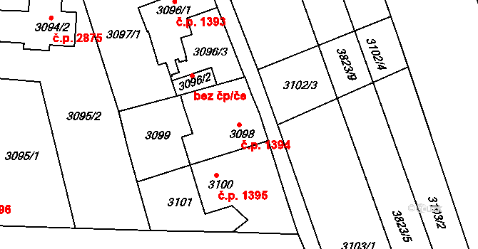 Mělník 1394 na parcele st. 3098 v KÚ Mělník, Katastrální mapa