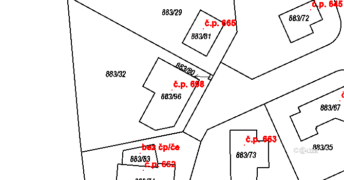 Hřebeč 698 na parcele st. 883/96 v KÚ Hřebeč, Katastrální mapa